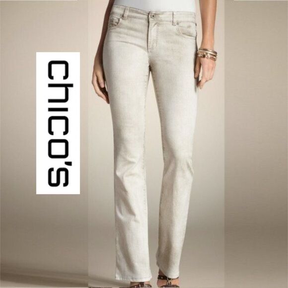 Chico's Jeans Size 00 Size 2 XS Platinum Light Tan - Picture 1 of 15